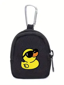 Single Duck Theme Wallet with Keychain, Compact Zero Wallet Pouch for Men, Safety Zipper Closure and Geometric Design, Perfect for Sports and Travel