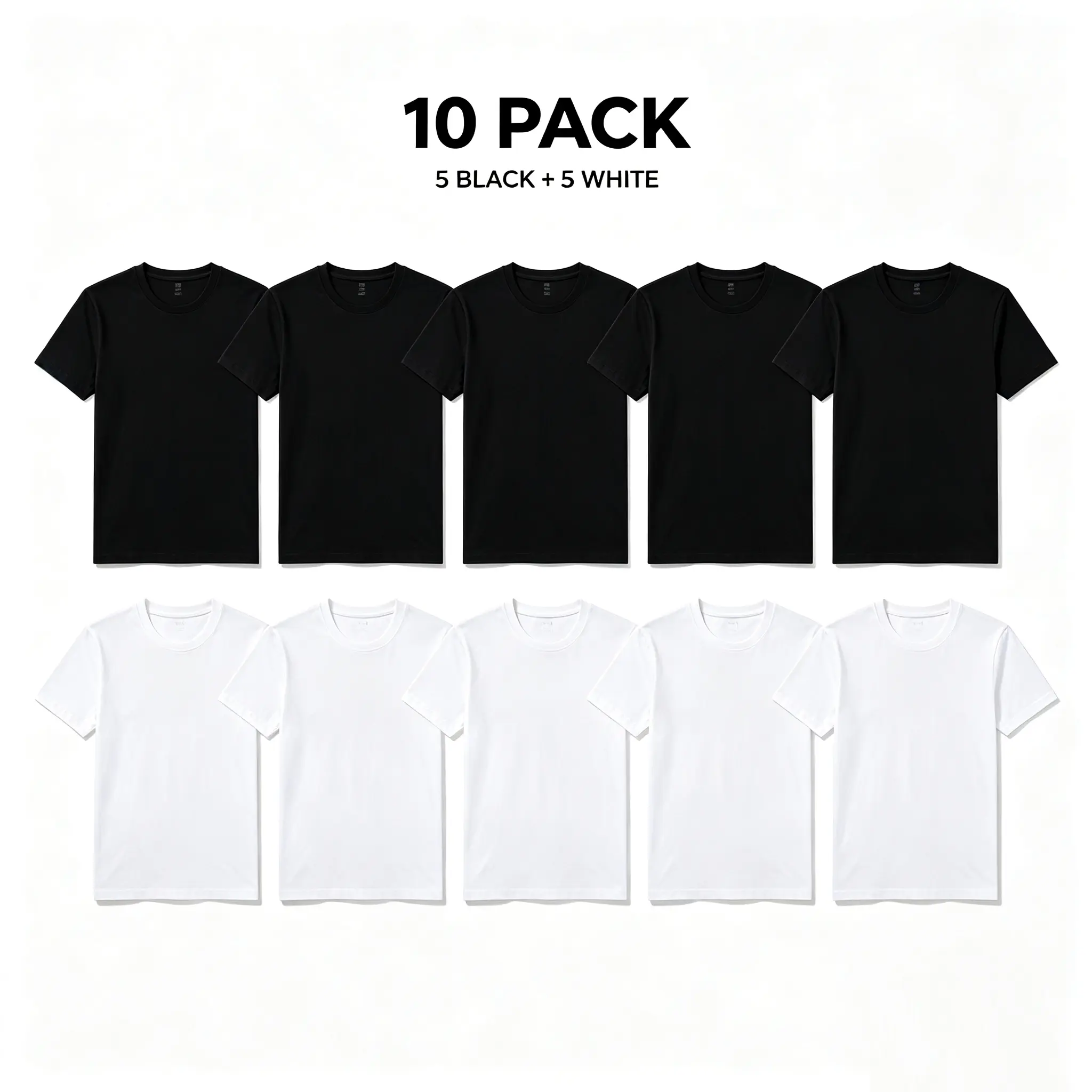 Men's 10-Pack Cotton Blend Crewneck T-Shirt - Short-Sleeve Urban Cotton Tee, Unisex Oversized Loose-Fit Baggy Basic Tops, Soft Fabric Casual Menswear Streetwear