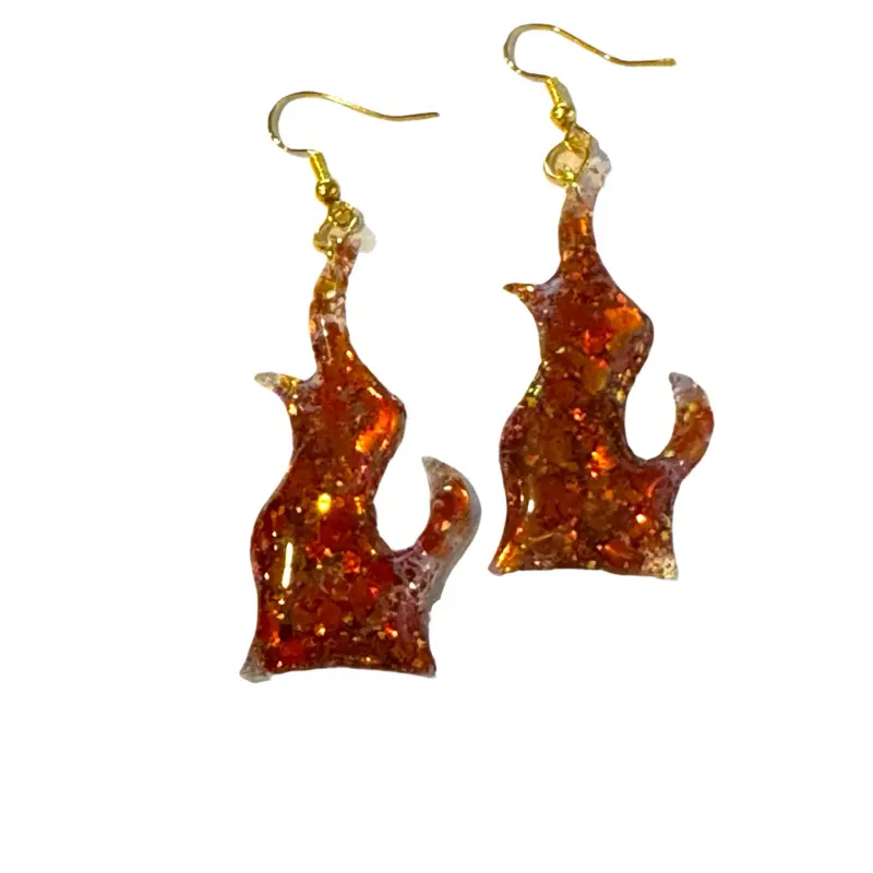 Inferno Red Glitter Flame Earrings