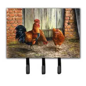 212 MAIN Rooster & Chickens by Daphne Baxter Hanging Metal Wall Mount Hook, Leash or Key Holder, Home Decor Hanger, 9x2x6 in.