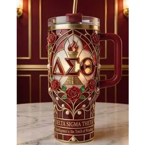 Delta Sigma Theta Stainless Steel Tumbler with Handle – Sorority-Inspired Insulated Cup, Perfect DST Gift for Sisters