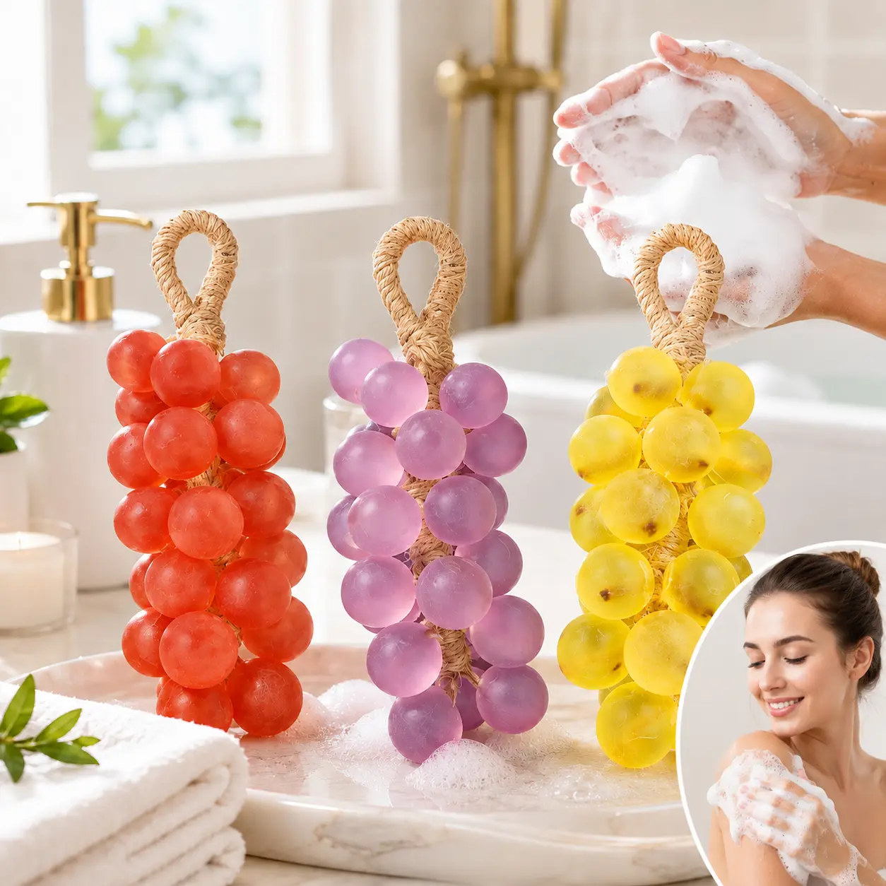 Clustered Fruity Scented Grape 2-in-1 Soap & Closet Sachet with Hanging Loop, Long-Lasting Fragrance, Natural Moth-Repel Use, Unisex Freshener, Aroma Decor, Ideal Gift for Valentine’s/Mother’s Day
