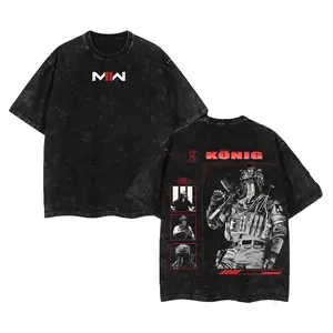 Konig COD Oversized Lightweight Acid-Washed Graphic Tee for Men – Casual Cotton Fabric T-Shirt, Vintage Gaming Style, Retro Black Design, Perfect for Everyday Wear and Menswear Lovers