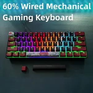 HXSJ Mechanical Gaming Keyboard, Portable 60% Gaming Keyboard with Blue Switch, Compact 61-key E-sport Keyboard for Gamers