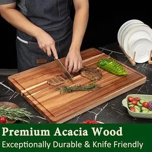 20 x 15 Inch 24"x18" Extra Large Acacia Wood Cutting Board, 1.2" Thick Butcher Block Cutting Board with Deep Juice Groove, Chopping Board with Side Handles for Meat, Vegetables and Fruit