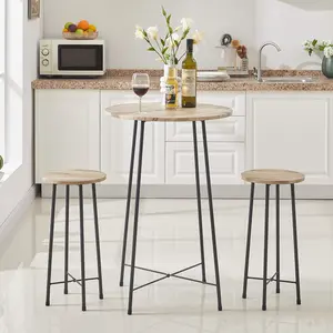 VECELO 3pcs Round Bar Table & Stools Set Counter Height Wood Top for Dining Room Kitchen Dining Table Set
