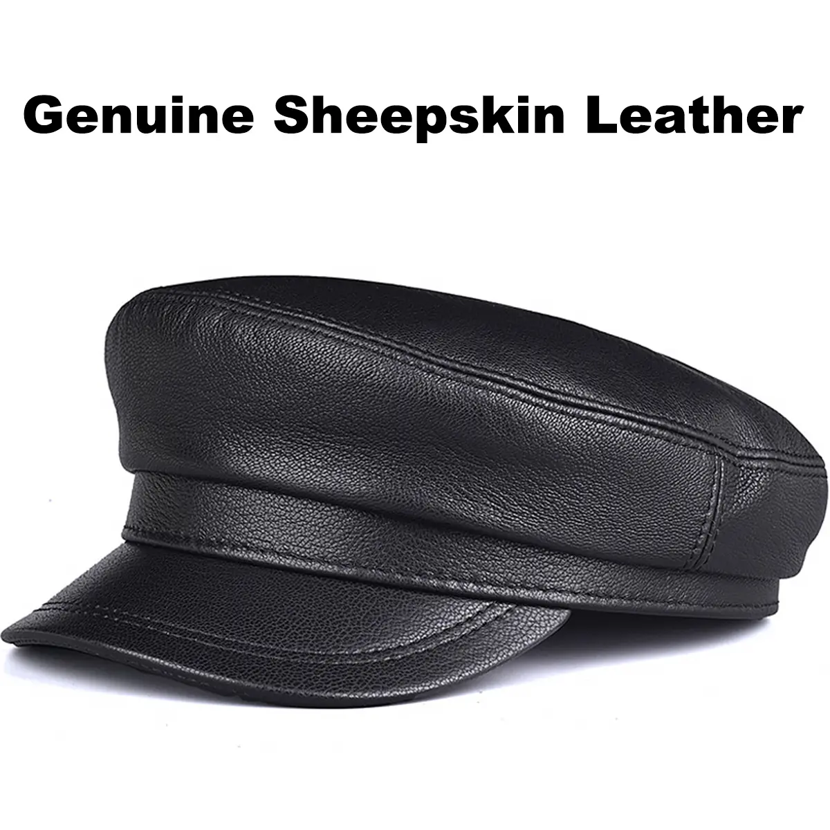 Sheviano Men's Classic Greek Fisherman Cap - Genuine Lambskin Leather Sailor Hat, Unisex Fit, Breathable Light, Plain Surface, Clean Stitching, Hook-and-Loop, Casual Basic for Daily Commute, Spring & Fall Wear, Dry Cleaning