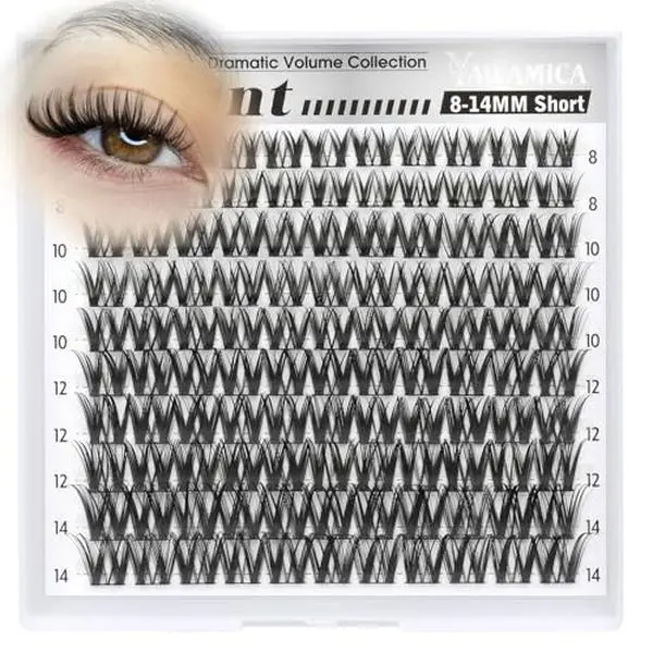 Flaunt Lash Clusters 8-14mm Wispy Cluster Eyelash Extensions CD Curl Eyelash Clusters Flora Individual Lashes Dramatic Volume Crisscross Cluster Lashes with Wide Band for Beginner DIY Lash by Yawamica