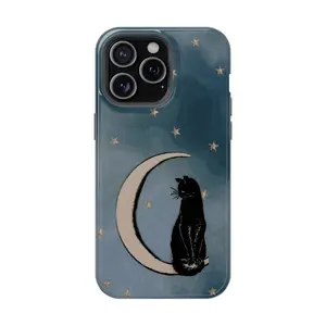 Vintage Black Cat Smoking Night Vibes Phone Case, Shockproof Durable Wireless Friendly Protective Shell Compatible with iPhone 11-17 Pro Max X XS & Samsung Galaxy S22-S26 Ultra, Ideal Aesthetic Lover Gift| LUMN Studio