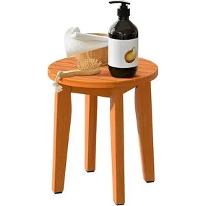16 Inch Round Bamboo Waterproof Shower Bathroom Stool Chair Duty Wooden Bath Corner Shaving Legs Bench Seat (Honey Bamboo, XL)