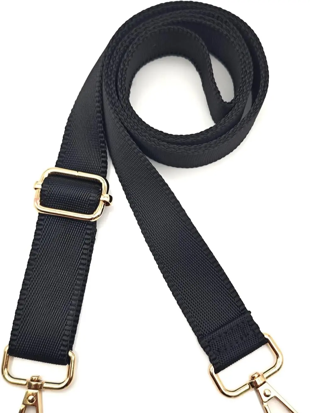 Adjustable Bag Strap - 1-In Wide Solid Black Woven Replacement Strap with Gold Clips for Crossbody, Shoulder Purses, Stainless Steel, 80Cm To 140Cm