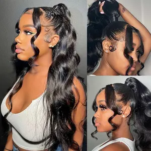 Pizazz Hair Hidden Strap 360 Full Lace Frontal Wigs Pre Cut Glueless Wig Body Wave Human Hair With Bleached Knots