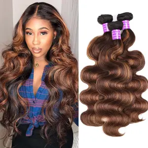 FB 30 Brown Highlight Body Wave Bundles Ombre Colored Human Hair Bundles 1 3 4 Bundles Piano Color Remy Human Hair Weave