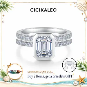 CICIKALEO 2CT Emerald Cut Moissanite Ring Set for Women D VVS1 Stackable Bridal Set Lab-Created Hypoallergenic Wedding Engagement Anniversary Gift Fine Jewelry Formerly CICI GEMS #Summervibes