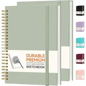 2 Pack Blank Spiral Notebook, 8"x 5.6"Hardcover Sketch Book, 100GSM Thick Paper, Art Sketchbook for Women & Adult, 2 x 100 pages Drawing Book Journal for School Office Drawing, Green