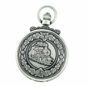 212 MAIN Charles-Hubert-Paris 47mm Quartz Pocket Watch - Antique Chrome, Round Face, Roman Numerals, Date Display, Vintage Design Fashion Accessory for Women