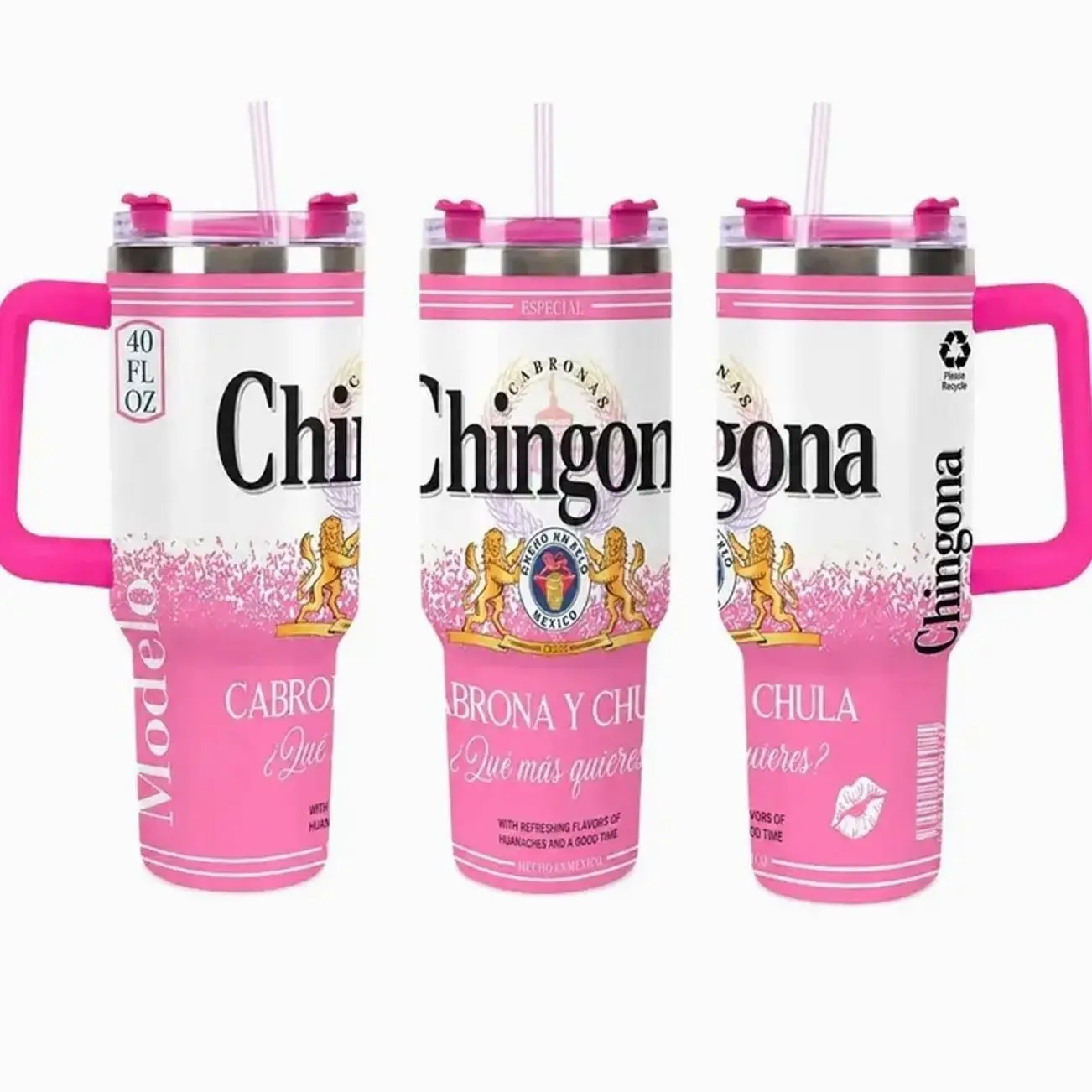 Chingona Mexican Style 20oz/30oz/40oz Stainless Steel Tumbler – Pink Double Wall Vacuum Insulated Travel Mug, Fiesta-Inspired Drink Cup