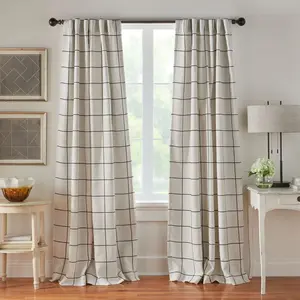 Brighton Windowpane Plaid Lined Room Darkening Single Window Curtain Panel  - 52" x 95" - Black - Elrene Home Fashions