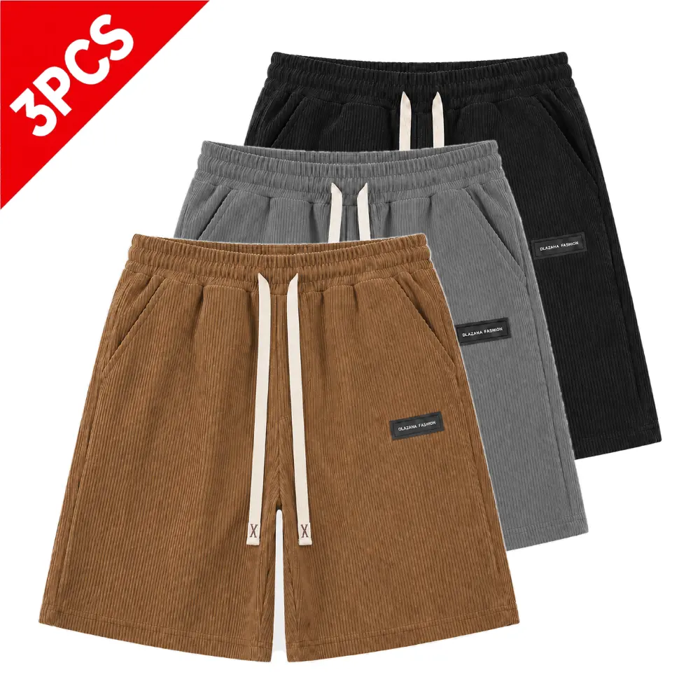 Men’s 3-Pack Corduroy Shorts, Ribbed Drawstring Shorts for Summer, Elastic Waist Baggy Lounge Shorts with Pockets, Casual Streetwear Shorts