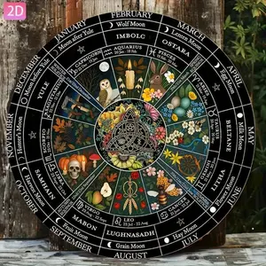 1 Piece Vintage Metal Wall Decor - Year Ring Pagan Calendar and Wiccan Samhain Decoration - 20x 20cm ( 7.8x7.8inch ) Aluminum Art, Pre-Drilled Holes Suitable for Garden Hanging Decor - Unique Gift for Pagan/Wiccan Enthusiasts, Witchy Home Dec