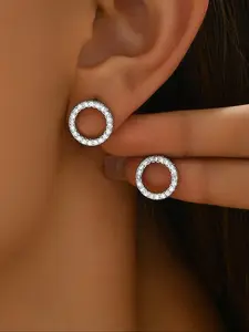 Women's Copper Inlaid Zircon Earrings, Sparkling Studs, Daily Wear Accessories, Perfect Gift, Set of 2, Earrings Jewelry
