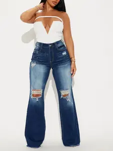 Coldwater Canyon Stretch Ripped Wide Leg Jeans - Dark Wash