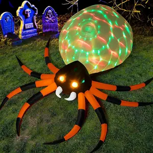 8FT Halloween Inflatable Giant Spider Outdoor Decorations, Blow Up Spider Yard Decorations with Rotating Colorful Light and Glowing Eyes for Halloween Party Lawn Garden Outside Decor Valentine's Day Gifts for Kids
