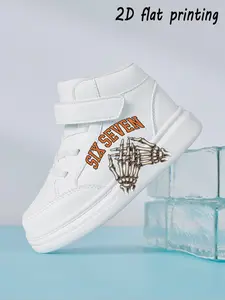 Kids Cartoon Graphic Velcro High Top Sneakers, Casual Shoes with Skeleton Hands Print, Easy-On Toddler Footwear for All Seasons