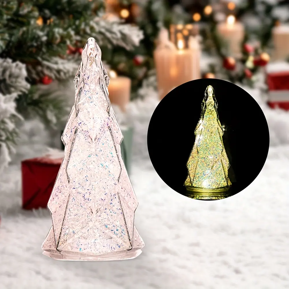 8-Inch Shiny Colorful Glass Glowing Crystal Christmas Tree with Lights, 6-Hour Cycle Flashing or Steady Mode, Holiday Gift for Family, Festive Party Decoration (Home & Festive Supplies)