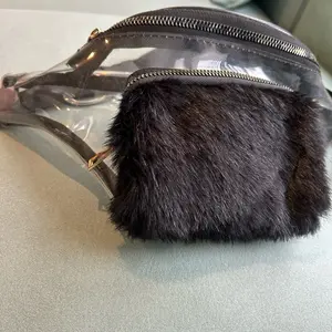 Clear Vinyl Belt Bag with Black Faux Fur Pocket