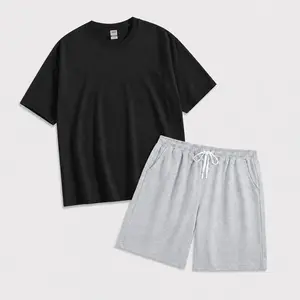 100% Cotton，Cotton Loungewear Set, Soft Oversized Tee & Loose Shorts, Unisex 2-Piece Casual Tracksuit for Everyday Wear Classic Fabric