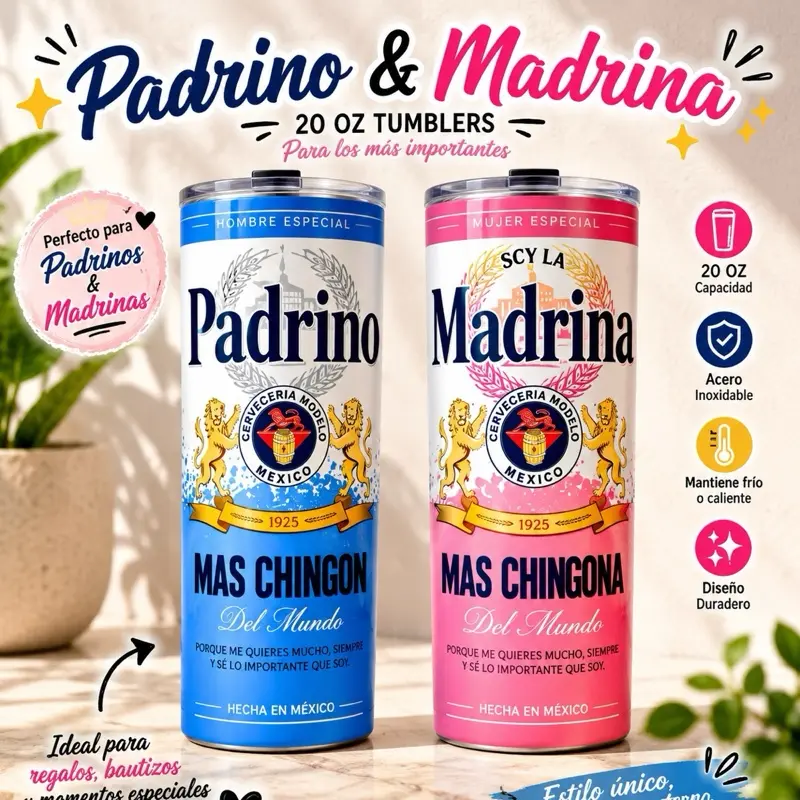 Padrino Madrina 20 oz Stainless Steel Tumbler Beverage Drinkware