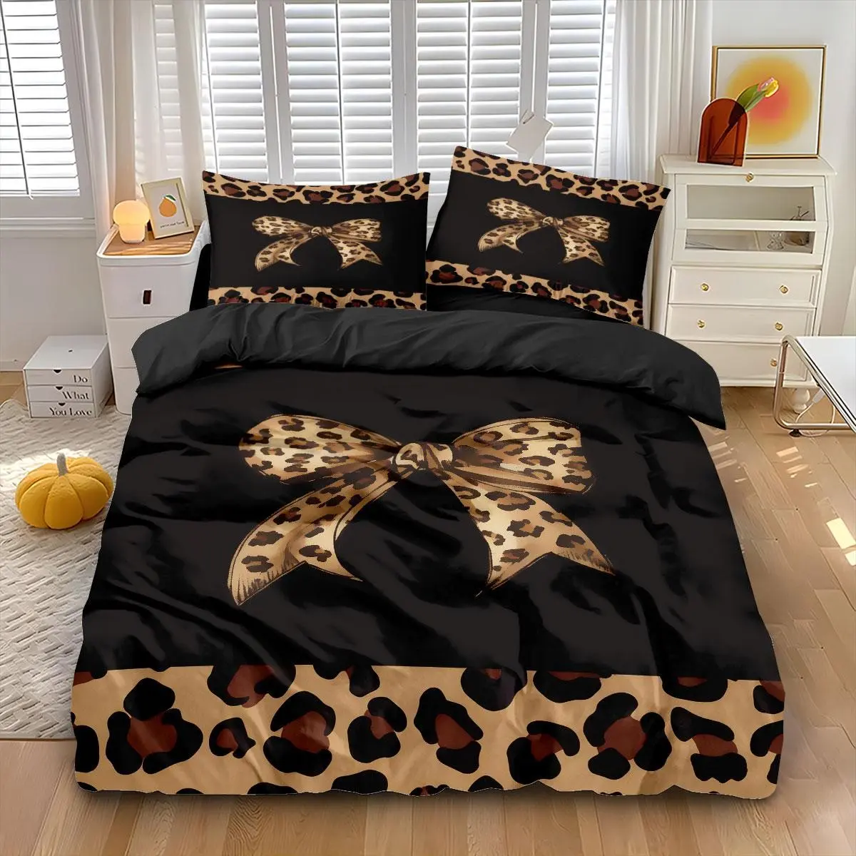 Three-Piece Bedding Set with Soft Sandpaper Material, Romantic Leopard Print Theme, High-Definition Printing, Perfect Gift Choice, Soft Bedding Sets, Decorative Bedding Set