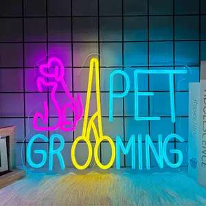 [Pet Grooming Neon Sign] LED Neon Sign,Pet Grooming Salon Decor Sign,Decor Wall Light for Dog Salon, Dog Print LED Pet Lover Home Decor, for Pet store