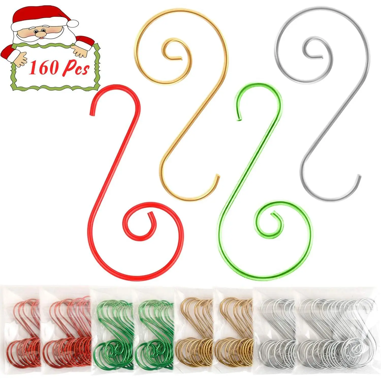 Hangable Christmas Tree Ornament Hooks, 160-Piece Mix-Color Hangers for Xmas Tree Decorations (Home & Festive Party Supplies), 160 Pcs, Mix Colors