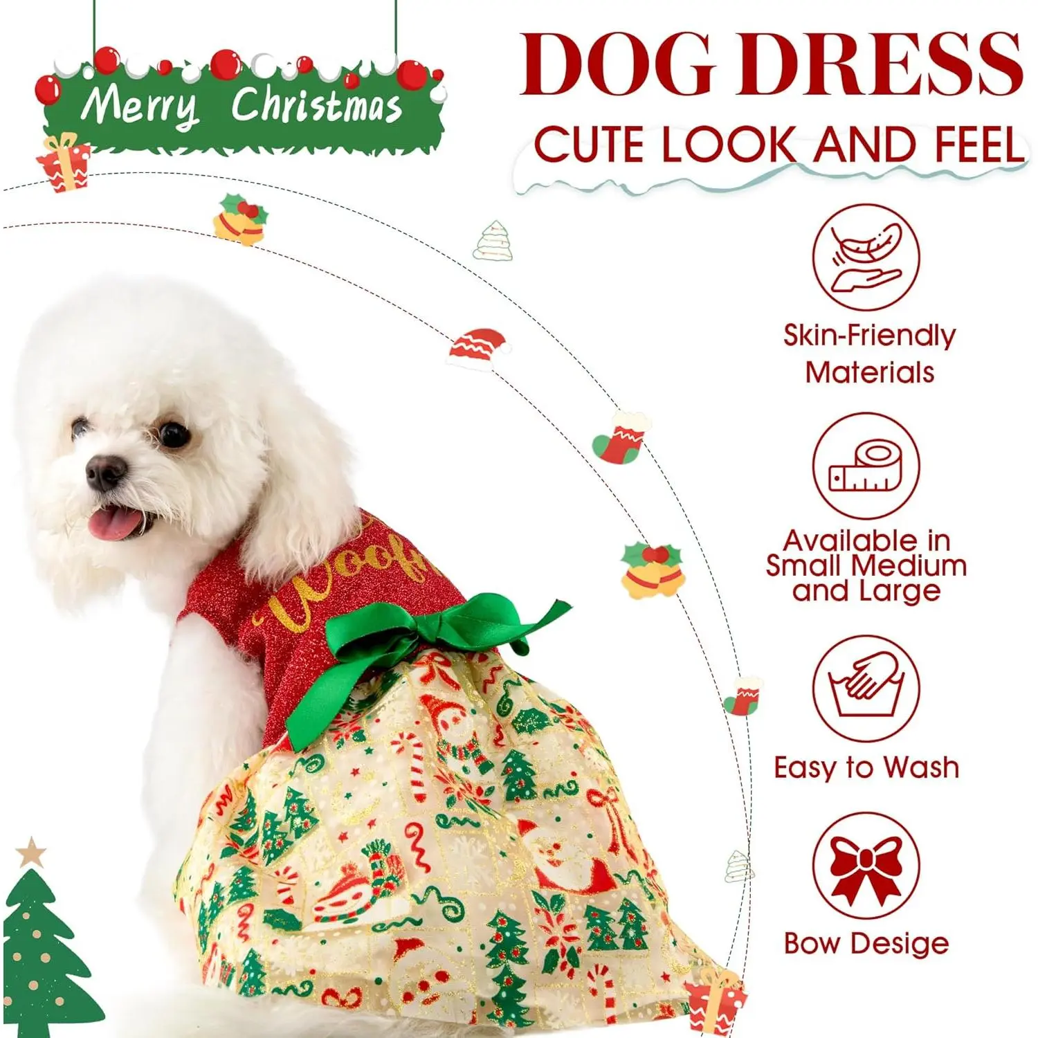 Dog Christmas Outfit Cute Dog Christmas Dress with Bowknot Tulle Puppy  Clothes for Small Medium Dogs Cats Boys Girls Pet Costume - TikTok Shop