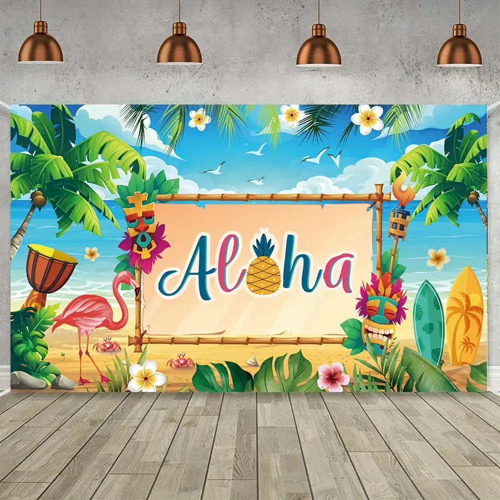 Soft Polyester Hawaii-Themed Throw Blanket - 70.8in x 43.3in, Summer Beach Coconut Tree & Surfboard Prints, Machine Washable Easy to Clean, Wedding Photo Backdrop, Soft Fabric