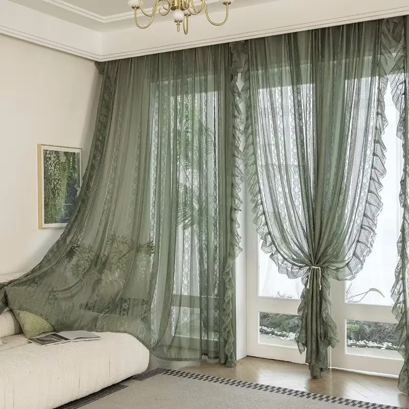 1pc Floral Geometric Lace Curtain Panel, Home Decorative Curtain, Top Rod Pocket Hanging, Suitable for Living Room Bedroom Floor Windows, Window Curtains