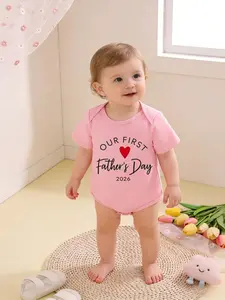 Newborn Baby Girl Short Sleeve Round Neck Romper, Comfortable Fashion Infant Clothing, Perfect Gift for Babies, My First Father's Day