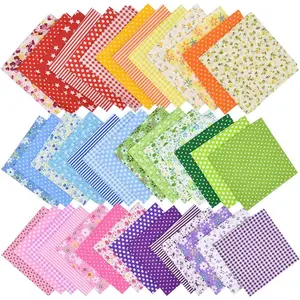 42Pcs 10"x10" Pre-Cut Quilting Cotton Fabric Squares Multi-Color Printed Floral Craft Fabric for DIY Sewing Scrapbooking Patchwork(Red/Pink/Yellow/Green/Blue/Purple)