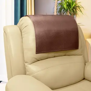 Non Slip Headrest Cover for Furniture Slipcovers,Faux Leather Headrest Protector for Recline Chair Vinyl  Protector Cover for Sofa,Theater Seat Cover for Home & Office, Reddish Brown