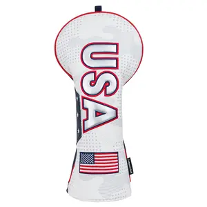 Craftsman Golf USA Flag Driver Headcover, Celebrating America 250, Patriotic Golf Club Cover for Driver, White Leather