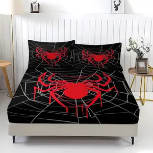 Spider Theme Bed Sheet, Spider Web Pattern Bedding Set, Soft Comfort Easy to Clean, Easy Care, Suitable for Young Adults & Teens, All Season Anti-Allergy Material, Fitted Sheet