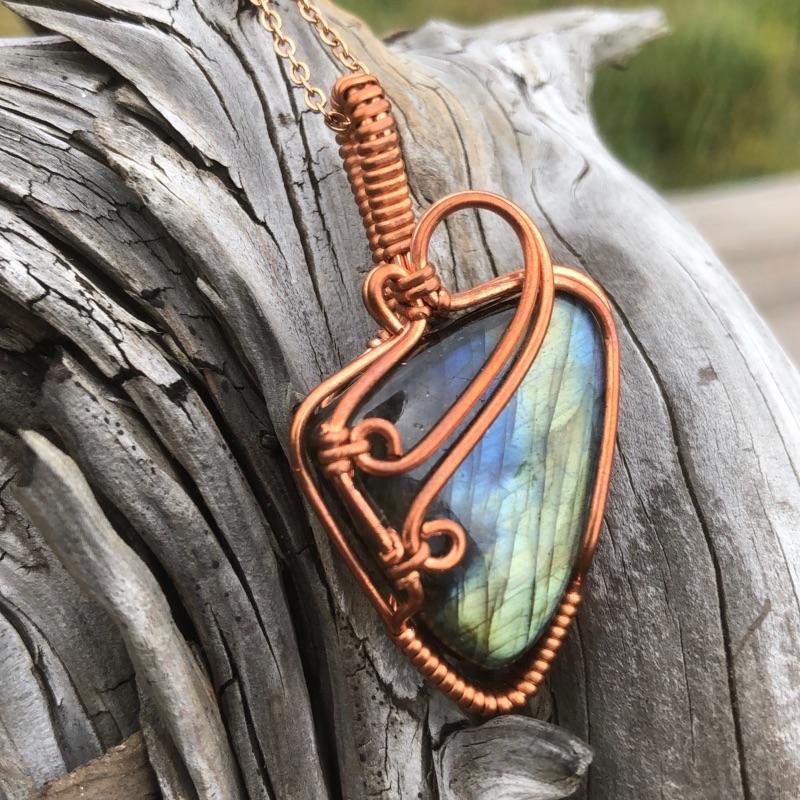 Labradorite and copper wire necklace