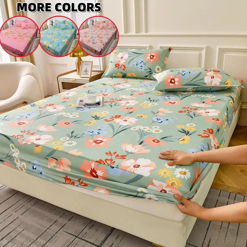 Floral Print Bedding Set, 3 Counts/set Including 1 Count Fitted Sheet & 2 Counts Pillowcase Without Filler, Soft Comfortable Bedding Set For Bedroom &