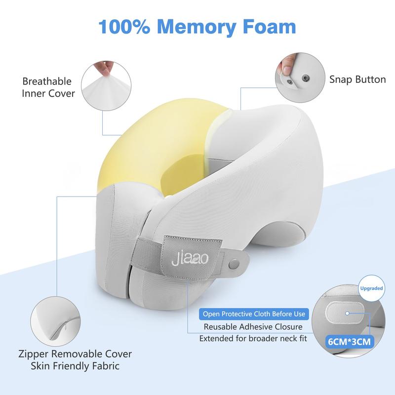 Jiaao Travel Pillow - Memory Foam Neck Pillow for Airplane, Car & Home - Comfortable & Supportive