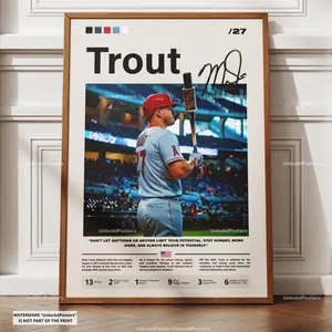 Mike Trout Poster, Trout Baseball, Framed MLB Print, Baseball Sports Decor, Baseball Artwork, Iconic Poster, Icon Player, PNG, Digital, Gift