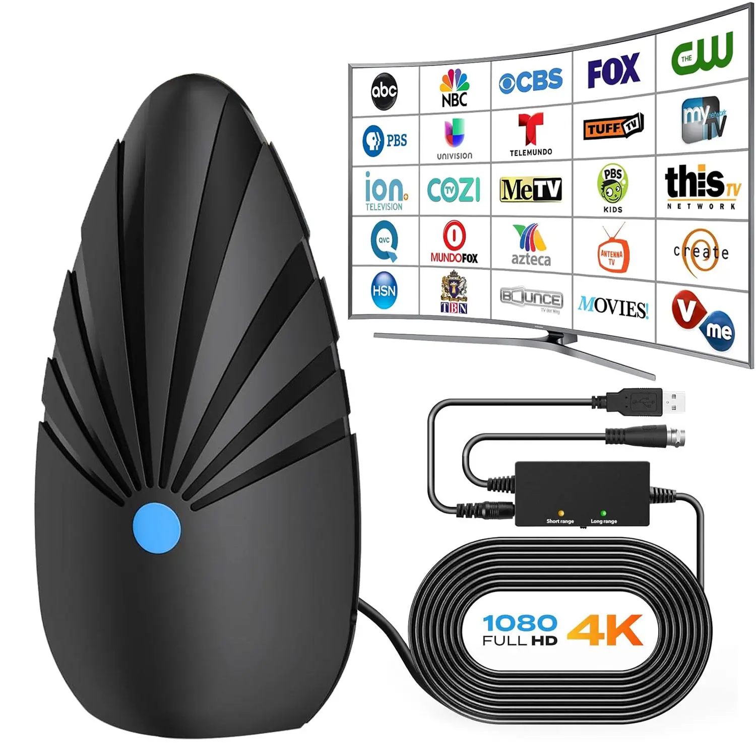 Digital TV Antenna For Indoor,2026 TV Antenna for 360° Receive TV channels With 5M Cable Supports 1080P Smart TV Antennas