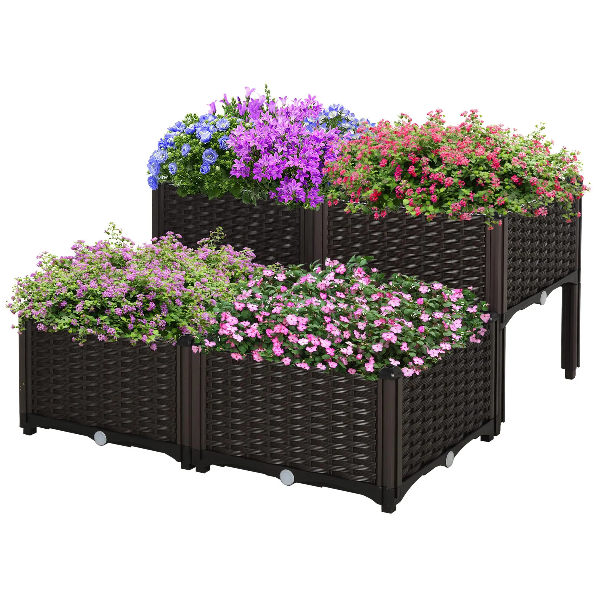 Outsunny Elevated Polypropylene Planting Box with Legged Riser - 15x15 in Portable Tall Outdoor Planters, Front Porch Planters for Flowers, Herbs (Raised Bed Garden Solution)