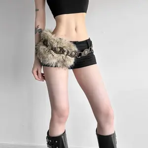 Bohemian vintage patchwork women's belt - featuring faux fur and leather trim, and antique bronze rivets, an elegant and sexy accessory suitable for parties and everyday wear.
